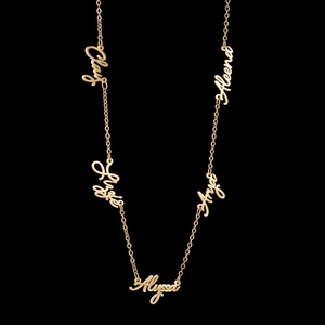 Collier personnalisé en acier inoxydable 304 doré avec cinq pendentifs prénoms