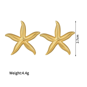 Starfish gold-tone stainless steel stud earrings with textured finish, 2.7cm size