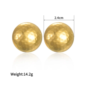 Golden stainless steel hammer textured ball stud earrings with 2.4cm diameter