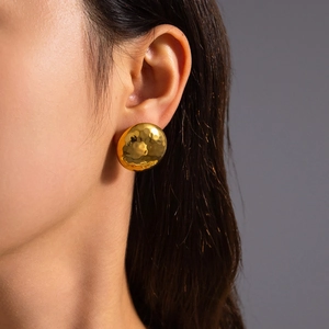 Hammered Texture Round Ball Stud Earrings Stainless Steel Minimalist Chic Gold Plated Jewelry For Women Daily Wear