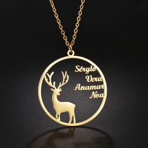 Collier Pendentif Rond Creux En Acier Inoxydable Avec Silhouette De Cerf Bijou Élégant Minimaliste Cadeau Pour Femmes