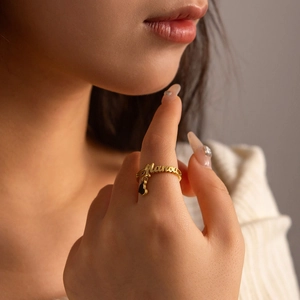 Stainless Steel Initial Name Letter Open Ring With Dainty Heart Pendant Minimalist Jewelry For Women