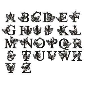 Pendentifs de collier alphabet papillon noir mat vintage français de A à Z complets