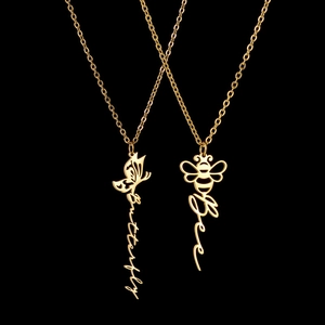 Goldene Edelstahlkette mit hohlem Schmetterlings- und Bienenanhänger-Design