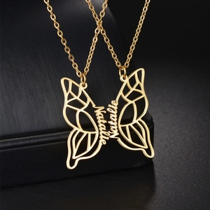 Butterfly Wing Pendant Necklaces Stainless Steel Hollow Out Splicing Geometric Minimalist Jewelry For Women Girls
