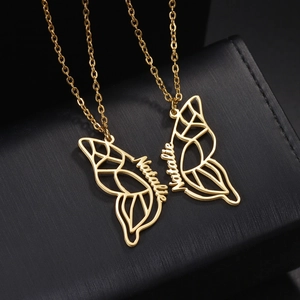 Customized golden butterfly hollow pendant necklace with Natalie name engraving and fine chain