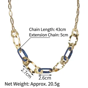 14K vergoldete Edelstahlkette mit blauen Acrylgliedern und 43cm verstellbarem Verschluss