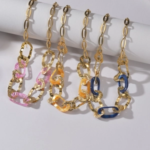 Chunky Gliederkette Halskette Edelstahl Und Acryl Geometrisch 14K Vergoldet Gehämmerte Textur Schlüsselbein Schmuck Für Damen