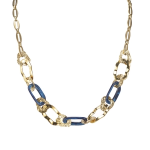 Minimalistische Halskette aus 14K Gold mit blauen geometrischen Acrylgliedern in Grobkette