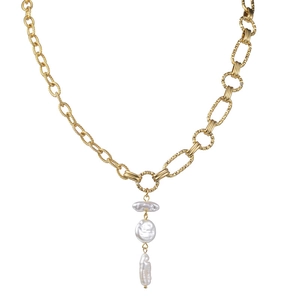 Collana vintage francese placcata oro 14K con ciondoli in perle barocche e maglie