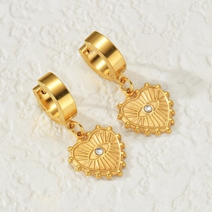 Créoles Coeur Acier Inoxydable Plaqué Or Pendentif Oeil Mauvais Avec Pierre Claire Bijoux Élégants Pour Femmes