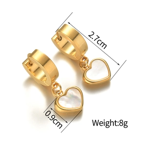 Boucles d'oreilles cœur dorées avec incrustation de nacre et anneaux, 2,7 cm long