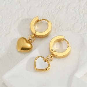 Boucles D'oreilles Pendantes Cœur Acier Inoxydable Plaque Or Avec Incrustation Nacre Bijoux Minimalistes Pour Femmes