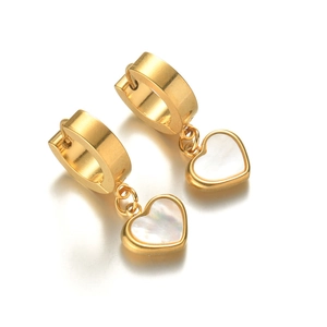 Boucles d'oreilles cœur dorées avec nacre et anneaux épais, bijoux élégants femme