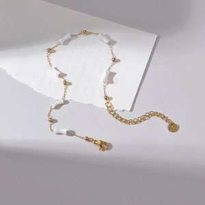 Bracelet de cheville élégant en plaqué or 14K avec perles blanches et acier inoxydable