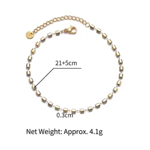 Gold stainless steel geometric bead anklet with adjustable chain 21+5cm for women