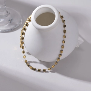 Stainless Steel Anklet With Geometric Cube Beads For Women Minimalist 14K Gold Plated Korean Style Foot Jewelry