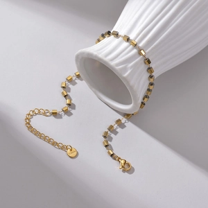 Minimalist geometric tube bead anklet in 14K gold plated stainless steel for women