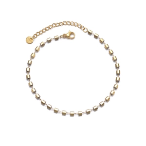Minimalist 14K gold plated stainless steel anklet featuring geometric hexagonal tube beads