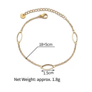 14K gold plated stainless steel bracelet featuring oval engraved links and adjustable chain