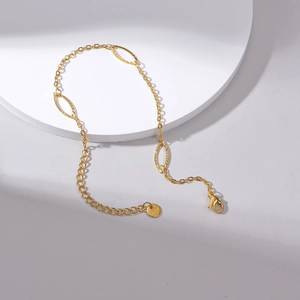 Minimalist Hollow Oval Geometric Link Bracelet For Women Stainless Steel 14K Gold Plated Textured Adjustable Jewelry