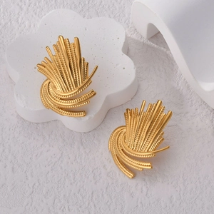 Unique gold firework-inspired stainless steel earrings with textured radial design