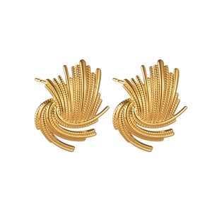 Abstract golden firework earrings with detailed woven texture in stainless steel