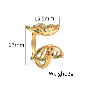 Bague ailes de papillon dorée avec strass multicolores et design ouvert ajustable