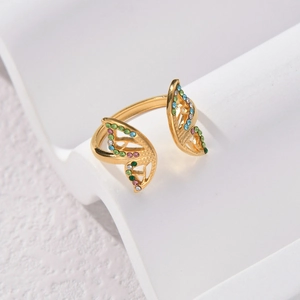 Bague Ouverte Papillon En Acier Inoxydable Strass Colorés Aile Creuse Ajustable Bijoux De Luxe Pour Femmes