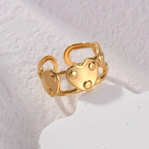 Stainless Steel Open Heart Ring Gold Plated Adjustable Minimalist Ins Style Niche Design Finger Jewelry For Women