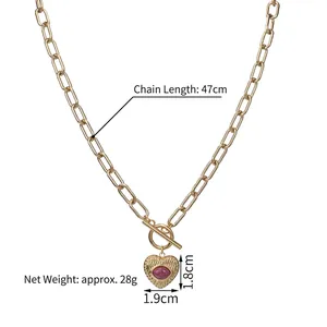 Halskette aus Edelstahl mit 14K Gold, Herzanhänger und OT-Knebelverschluss für Damen