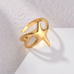 Bague Étoile De Mer Acier Inoxydable Plaqué Or Poli Anneau Ouvert Bijoux Marins Minimalistes Pour Femmes