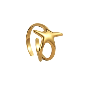 Bague étoile de mer dorée ajustable avec double anneau et finition métallique polie