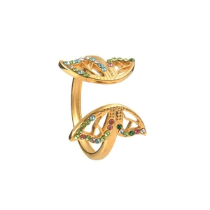 Bague papillon dorée ajustable avec cristaux colorés au design minimaliste moderne