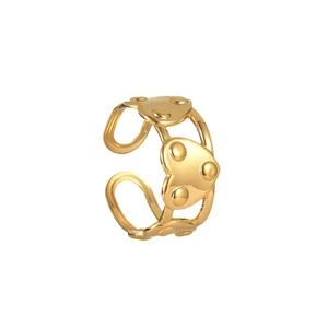 Minimalist gold heart-shaped open ring with triple heart design and rivet details