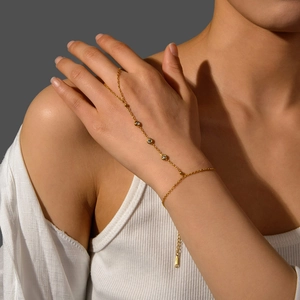 Bracelet Main En Acier Inoxydable Minimaliste Plaqué Or Avec Zirconium Rond Bague Doigt Bijoux Pour Femmes