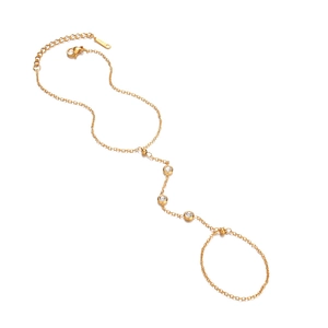 Bracelet bague doré en acier inoxydable avec trois pierres de zircone cubique