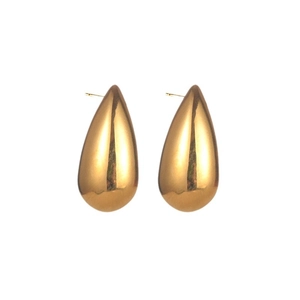 Minimalist gold teardrop stud earrings with polished mirror finish for women