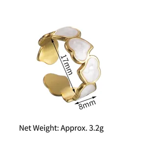 Golden open ring featuring white cloud enamel design, 8mm width and 3.2g net weight