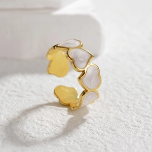 Heart Open Ring Stainless Steel Adjustable Enamel Love Band Minimalist Korean Fashion Jewelry For Women