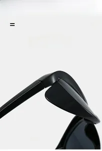 Detailed close-up showing the high-quality hinge and elastic frame of black cat-eye sunglasses