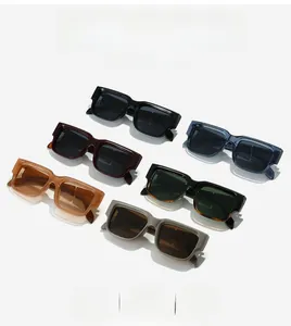 Detailed grid of six stylish retro square frame sunglasses in assorted vibrant colors