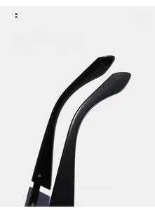 Detail of curved temples on high-gloss black square frame sunglasses for comfort