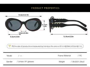 Tableau des tailles détaillé pour lunettes de soleil ovales avec dimensions du cadre