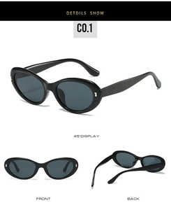 Detailed views of oval sunglasses with white frames and silver metal temple accents
