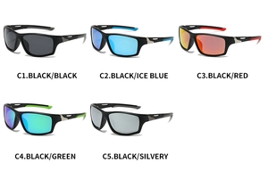 Présentation matricielle de lunettes de soleil de sport polarisées en cinq coloris