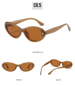 Three views of oval vintage sunglasses with tortoiseshell frame and dark lenses