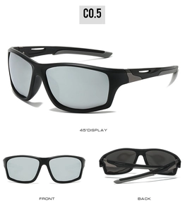 Lunettes de soleil sport polarisées avec monture noire mate et verres miroirs argent