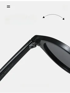 Close-up of durable metal hinge and printed size specs on black acetate eyewear legs