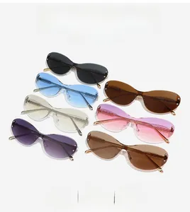 Detail of rimless cat-eye sunglasses with colorful lenses and stylish metal rivets